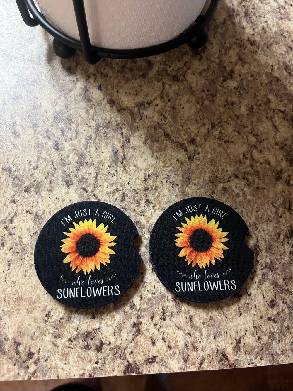 Sunflower 'I'm Just a Girl Who Loves Sunflowers' Black Car Coasters